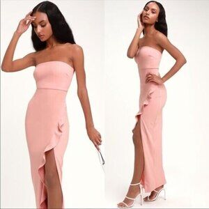 Lulus After Hours Blush Pink Strapless Ruffled Maxi Dress NWT Medium